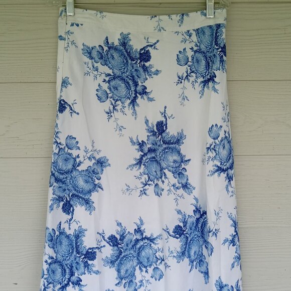 Women's A-Line Linen Rayon Blend Skirt Sz 6 Lined Blue Floral Print Romance - Picture 7 of 7